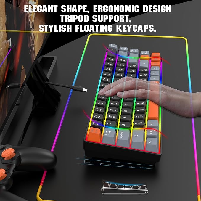 Snpurdiri 60% Percent Gaming Keyboard (68 Keys, Black-Grey-Orange) | Compact RGB Backlit Small Gaming Keyboard for Windows, PC, Laptop - Image 8