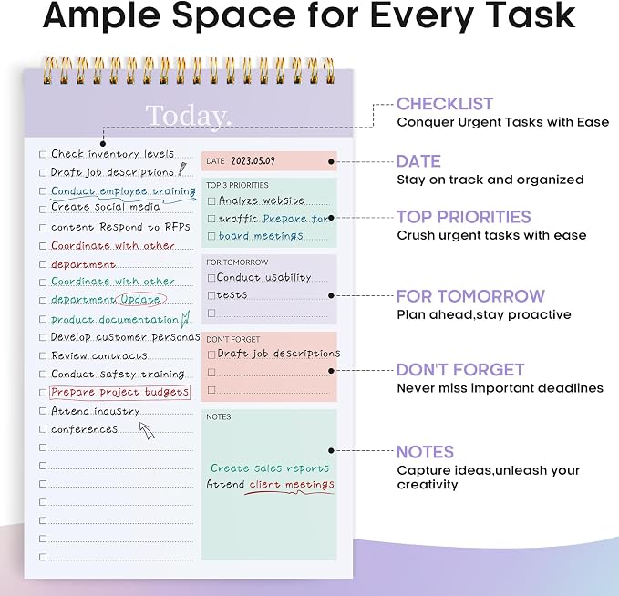 Taja To Do List Notepad, Undated Daily Planner for Work and Goal Setting | Violet Dream, 52 Sheets, 9.8" x 6.5" , for Office, Home and school, Daily Task Planning, Notes and Everyday Organization - Image 2