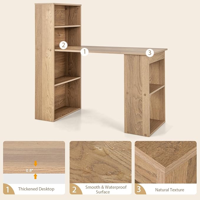 Tangkula Computer Desk with Bookshelf, Writing Study Desk with Storage Shelves & CPU Stand, Modern Compact Computer Workstation for Home & Office, Space-Saving Design(Natural) | Natural Wood Desk w/Storage Shelves & CPU Stand, Space-Saving Design Writi... - Image 8