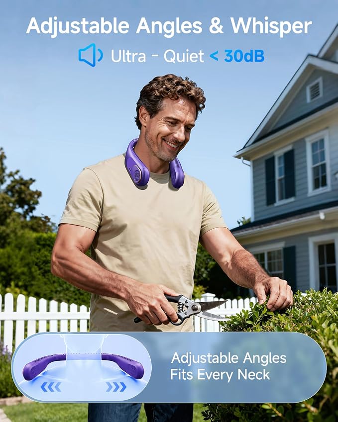 SWEETFULL Portable Neck Fan: 5200mAh Bladeless Personal Fan | 4 Speeds, 20H Max Runtime, No Hair Twist Quiet Wearable Fan for Travel | Birthday Gifts for Men Women Mom Dad - Image 5