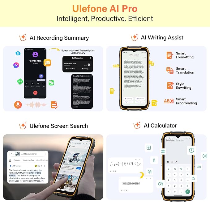 Ulefone RugKing 4 Pro AI Rugged Smartphone, 10000 mAh Battery 16GB + 128GB, 48MP 6.56" 120Hz Android 15, 120LM Super Torch/3 Card Slots/IP68/IP69K/NFC, Package with Exclusive Armor Case- Orange - Image 3