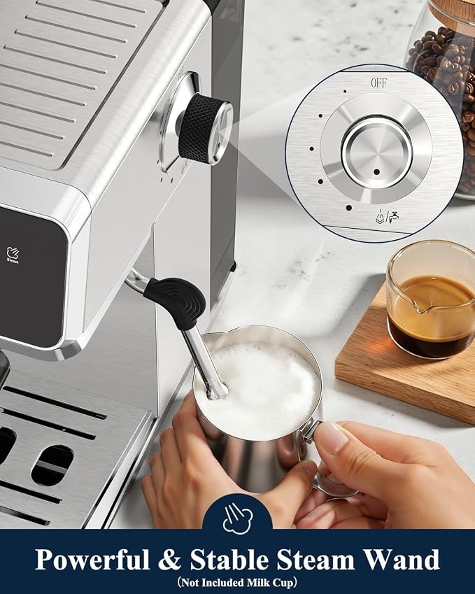 CM1620 Espresso Machine with Built-in Burr Grinder, 20 Bar Bean-to-Cup Espresso Maker with 44 Grind Settings & Steam Wand, Touchscreen Coffee Machine for Latte, Cappuccino - Image 4