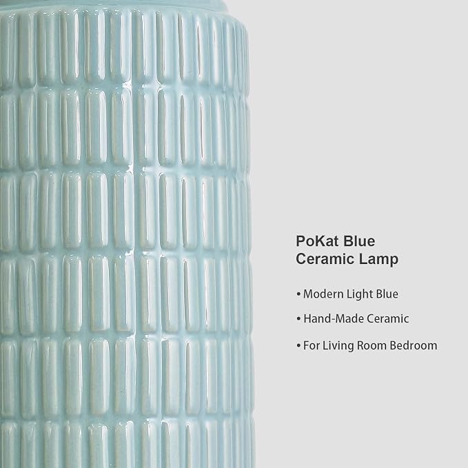 PoKat 23" Light Blue Table Lamps Set of 2, Modern Bedside Lamps for Bedroom, Coastal Ceramic End Table Lamps for Living Room, Ocean Nightstand New Home Decor Lamps - Image 3
