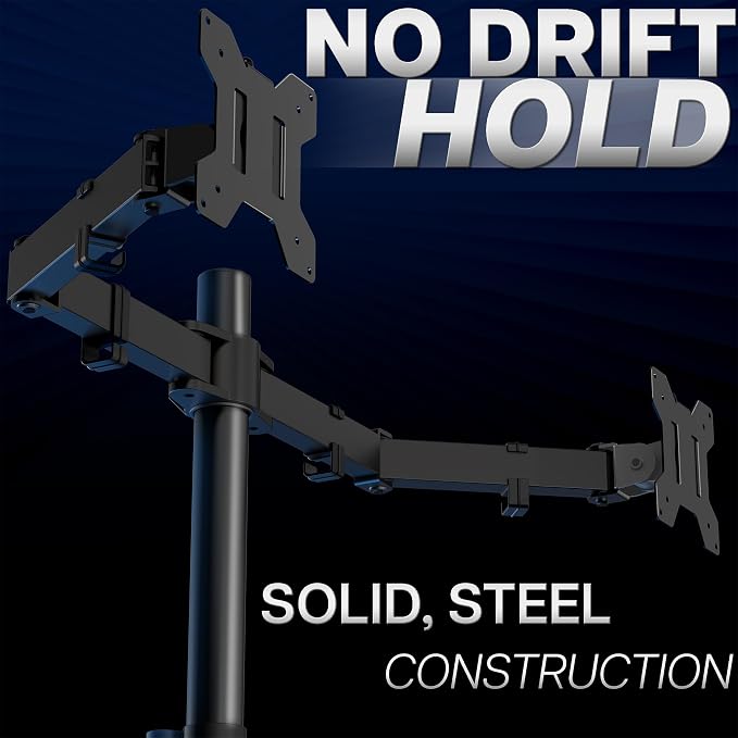 VIVO Dual Monitor Desk Mount, Holds 2 Computer Screens up to 30 inches and 22lbs Each, Heavy Duty Fully Adjustable Steel Stand with C-Clamp and Grommet, Black, STAND-V002 | Black, Articulating, Adjustable Monitor Arm, Grommet or C-Clamp Mounting, Compu... - Image 8
