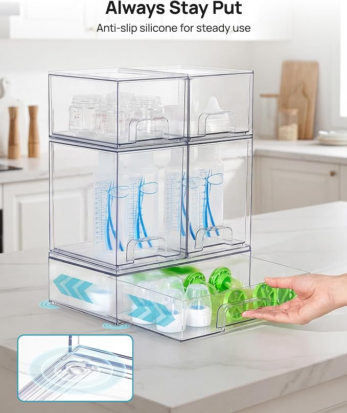 Vtopmart Stackable Storage Drawers Set of 7, Clear Plastic Organizer Bins for Baby Bottle, Beauty Supplies Storage, Ideal for Kichen Countertop, Vanity, Bathroom, Cabinet, Pantry Organization - Image 8