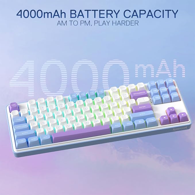 Redragon K707 PRO 80% Wireless Gasket RGB Gaming Keyboard, 3-Modes 87 Keys TKL Mechanical Keyboard w/Hot-Swap Socket, PBT Round Keycaps & 5-Layer Noise Dampening, Custom Linear Switch - Image 8