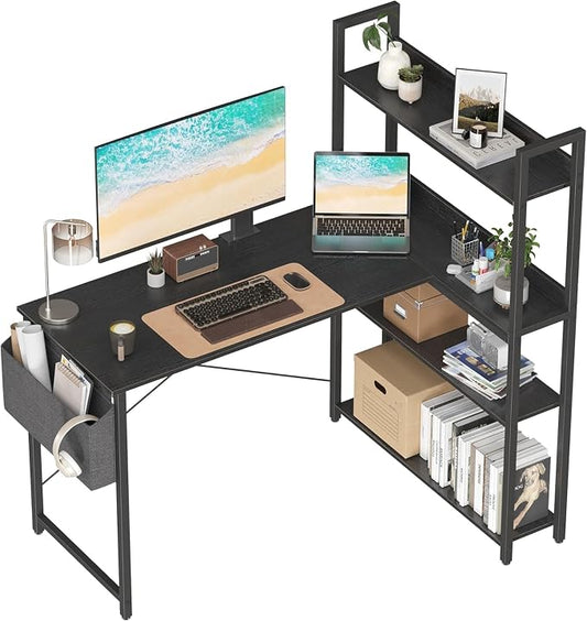 Treesland 40 Inch Computer Desk with Bookshelf, Corner Desk with Storage, L Shaped Desk, Home Office Desks, Writing Study Desk for Bedroom, Black by Treesland