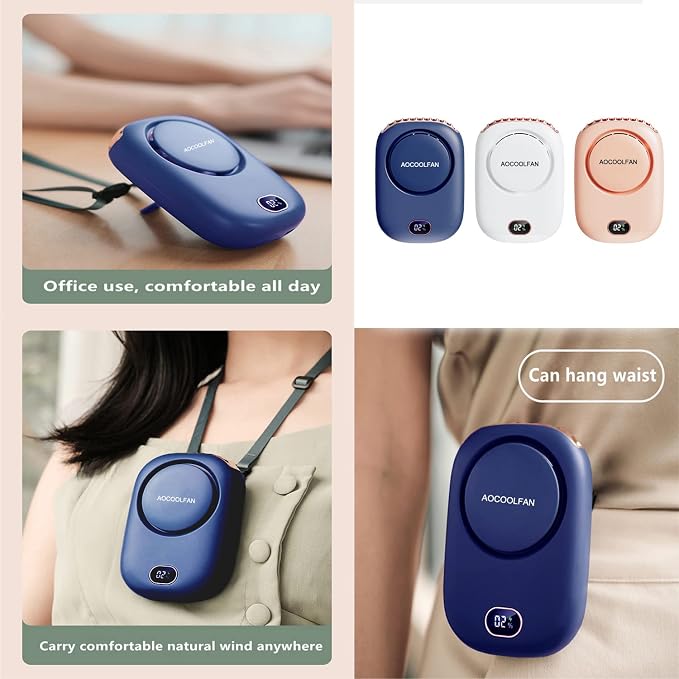 AOCOOLFAN Portable Neck Fan, Mini Small Personal Handheld Fan USB Rechargeable 3 Speed for Girls Boys Woman Eyelash Travel Home Office Outdoor (navy blue) - Image 4
