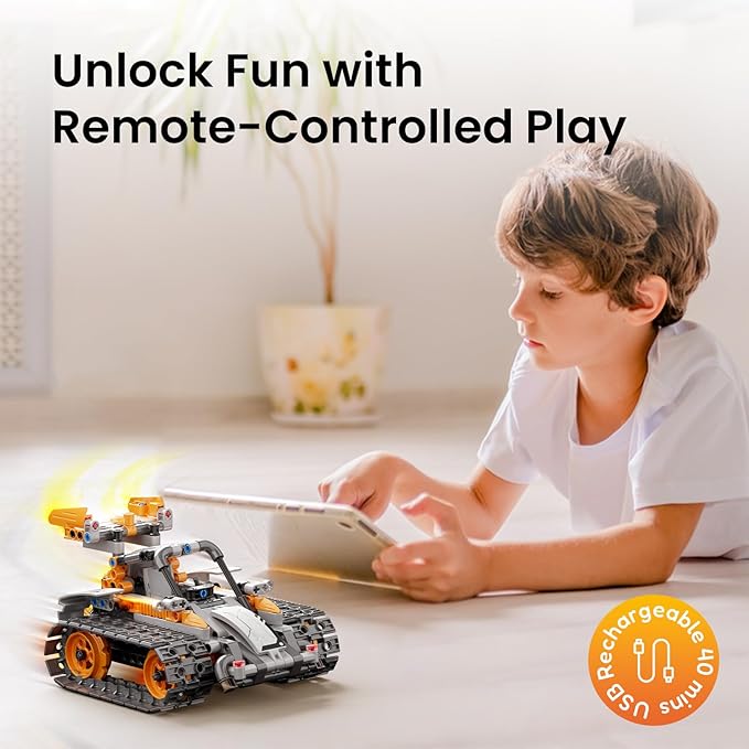 Sillbird Robot Building Kit with Remote Control STEM Gifts for Boys 8-13 | Coding Bot, Educational Birthday Presents, App-Controlled, Buildable 5in1 Models, Rechargeable Orange Robotic Set, 488 Pieces - Image 4