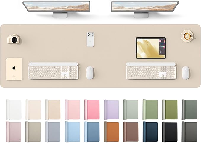 YSAGi Leather Desk Protector, Office Mat, Large Mouse Mat, Non-Slip PU Leather Blotter, Laptop Desk Mat, Waterproof Writing Pad for Office and Home(Eeggshell, 63" x 17.2") by YSAGi