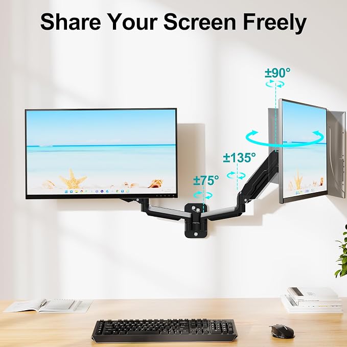 MOUNT PRO Dual Monitor Wall Mount for 13 to 32 Inch Screens, Wall Monitor Arm for 2 Monitors, Each Holds Up to 19.8lbs, Full Motion Wall Monitor Mount with VESA 75x75/100x100, Home Office Setup - Image 5