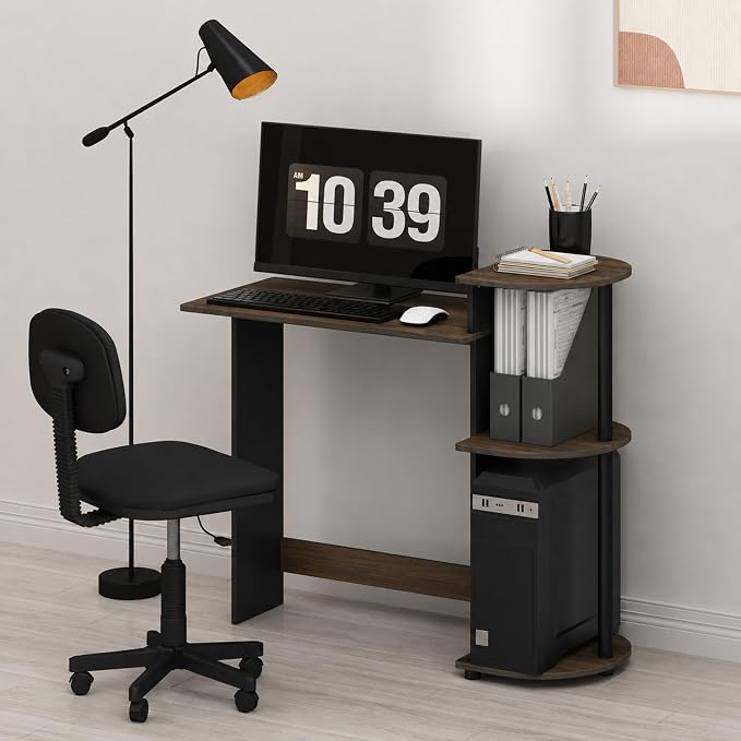 Furinno Compact 29-Inch Rustic Brown Computer Desk, Gaming Desk with Shelves, Office Desk with Book Shelf, for Home Office, Study Room, Dorm, Bedroom, Brown Walnut by Furinno-FitsYourSpaceFitsYourBudget