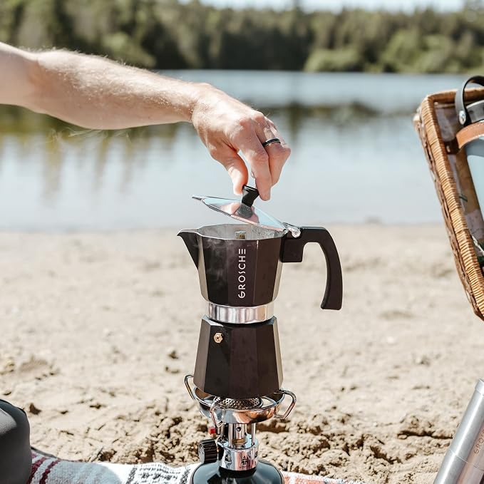 GROSCHE Milano Stovetop Espresso Maker Moka Pot 3 espresso Cup - 5 oz, Black - Cuban Coffee Maker Stove top coffee maker Moka Italian espresso greca coffee maker brewer percolator | Cuban Coffee Maker And Italian Moka Pot For Stovetop Espresso; For Gas... - Image 2