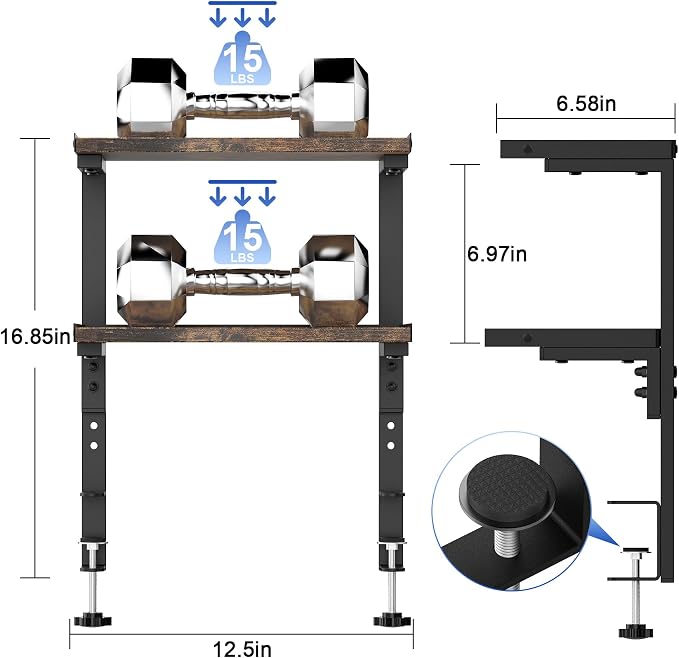 2-Tier Desk Shelf | Desk Organization Expandable Clamp on Desk Shelf Desktop Accessories for Offices and Game Rooms (Wood) - Image 2
