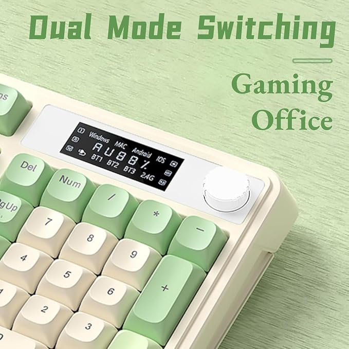 AULA S99 Pro Wireless Keyboard, Display Screen & Media Knob, Tri-Mode Bluetooth/2.4G/USB-C RGB Creamy Gaming Keyboard with Number Pad Macro Keys, Custom Computer Keyboards for Laptop PC Gamer - Green - Image 5