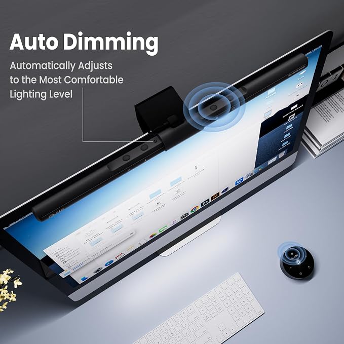 Quntis Computer Monitor Lamp, Screen Monitor Light Bar for Eye Caring, USB Reading LED Task Lamp with Auto-Dimming, Dimmable Light Bar, Touch Control, No Glare Space Saving Home Office Desk Lamps - Image 6