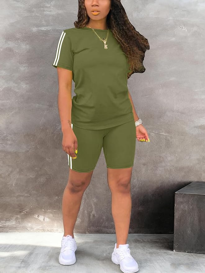 STOLKISS Women 2 piece Short Sets Classic Striped Outfits Summer Casual Short Sleeve T-Shirt and Short Jogger Tracksuits Sets - Image 2
