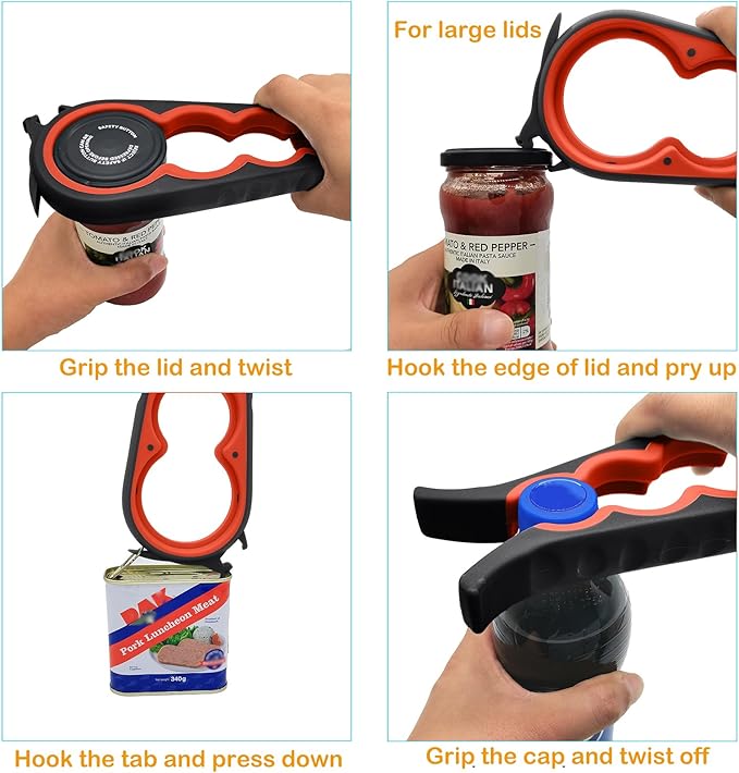 Jar Opener for Weak Hands, 5 in 1 Bottle Opener for Seniors with arthritis | Multifunctional Adjustable Lid Opener with Non-Slip Rubber Gripper Pad – Effortlessly Opens Jars, Bottles & Pop-Top Cans - Image 2