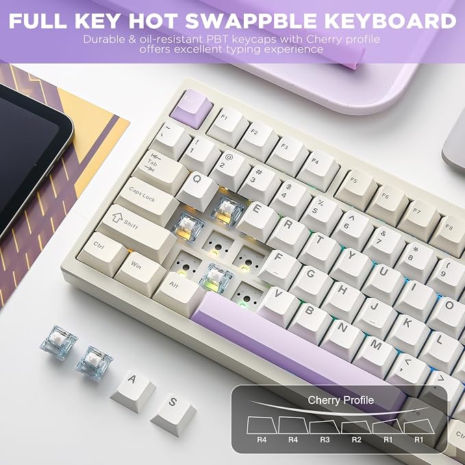 YUNZII AL80 75% Wireless Aluminum Mechanical Keyboard(Beige, Gateron Zero) | QMK/VIA, Smart LCD Display and Knob, Hot Swap, Gasket Structure, BT/2.4G/USB-C, RGB Keyboard for Gaming/Win/Mac - Image 6
