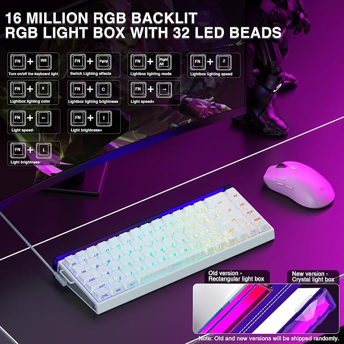 AULA Hero 68 HE 60% Gaming Keyboard Wired, Hall Effect Magnetic Switch Keyboard with 8K Hz Polling Rate, Side Printed PBT Keycaps, RGB Backlit Light Box, Customizable Web Software for PC/Mac Gamers - Image 3