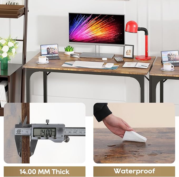 PayLessHere | 39 Inch Computer Desk | Brown | Office Desk with Metal Frame, Adjustable Feet | Water-Resistant, Scratchproof Surface | Sturdy Writing Table for Home Office or Study | Pack of 2 - Image 5