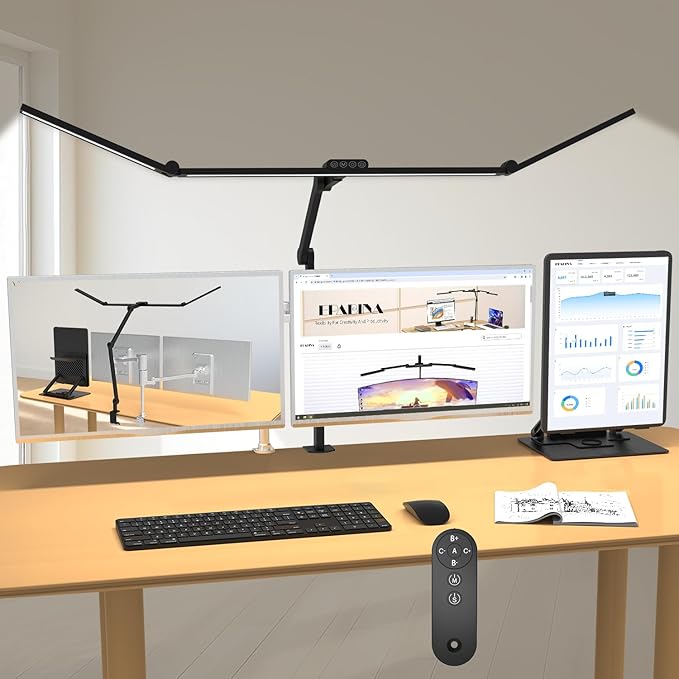 3000 Lumen Ultra Bright Architect Desk Lamp with Clamp, 36W Tall Overhead Led Desk Light for Home Office, 47Inch Long Dimmable Computer Monitor Light Bar with Remote for Table Desktop Drafting by EPABINA