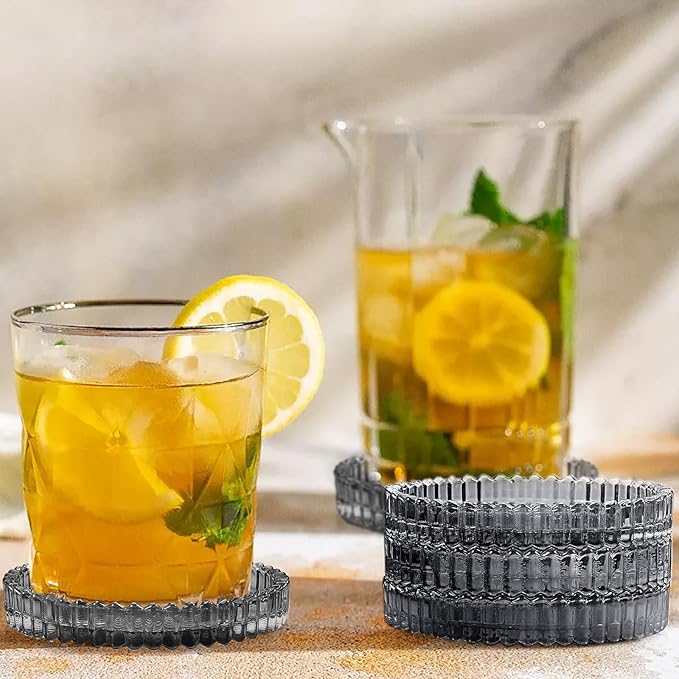 Modern Clear Coaster Set of 5- Glass Coasters for Drinks Crystal Coasters Round Cup Coasters Coffee Table Decor for Office, Kitchen, Bar, Dining Room, Living Room, Patio (Clear Black) - Image 6