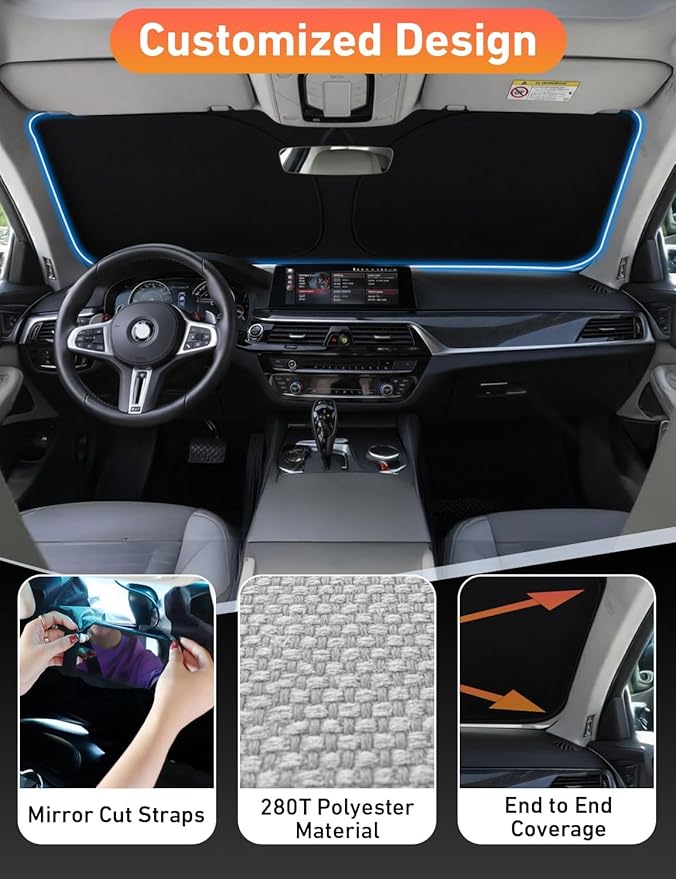 EcoNour Windshield Sunshade Compatible for Nissan Sentra 2007-2010 2011 2012, Sun Visor for Front Windshield & Window Sun Shade Cover, UV Heat Blocker & Protector, Car Accessories - Image 3