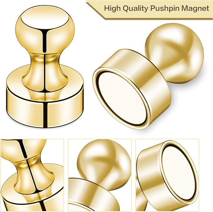 LOVIMAG Fridge Magnets 20Pcs, Magnet for Refrigerator Whiteboard, Gold | Small Strong Neodymium Metal Cute Push Pin for Classroom, Kitchen, Accessories Decorative, Office, Calendar - Image 2