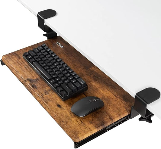 VIVO Small Keyboard Tray, Under Desk Pull Out with Extra Sturdy C Clamp Mount System, 20 (26 with Clamps) x 11 inch Slide-Out Platform Drawer, Rustic Vintage Brown Top, Black Frame, MOUNT-KB05ES-N | Keyboard Tray for Typing, Slide Out Platform, Rustic,... by Unknown