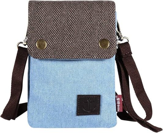 Dlames Canvas Small Cute Crossbody Cell Phone Purse Wallet Bag with Shoulder Strap for iPhone 15 Pro 14 Pro 13 Pro Galaxy S23 S22 S21 Google Pixel 5 4 3 - Blue by BECPLT