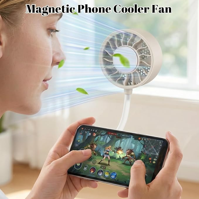 Magnetic Portable Phone Fan, Handheld Small Fan & Phone Holder with 360° Flexible Gooseneck, 3 Speeds, Rechargeable, Pocket Size Summer Cooling for Women, Travel, Beach, Makeup Use (Begie) - Image 3