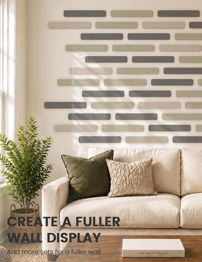 Fluxynara 13" x 2" Felt Wall Panels, Charcoal Gray | 5-Pack Cork Board Alternative with 35 Push Pins, Adhesive Mounting for Bedroom Door or Home Office - Image 7