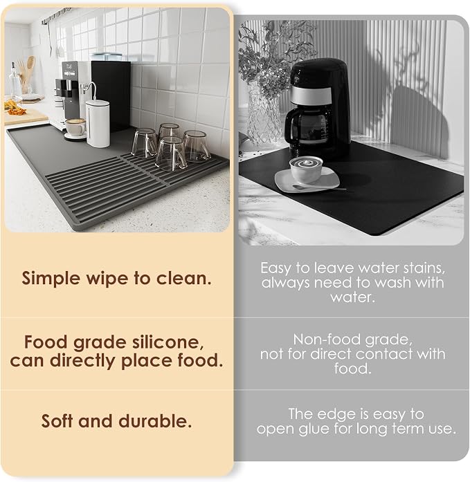 Silicone Coffee Mat with Raised Edges, 20'' X 12'', Bar Mat for Countertops, Fits Under Coffee Maker, Espresso Machine, Dish Drying Mat (GRAY) - Image 6