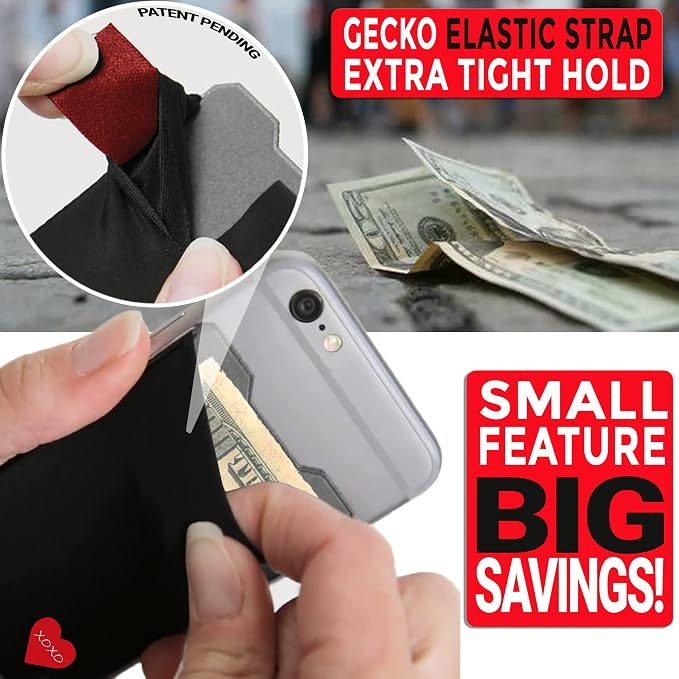 Phone Wallet - Adhesive Card Holder - Cell Phone Pouch - Stick on Lycra Pocket by Gecko - Carry Credit Cards and Cash - Image 4