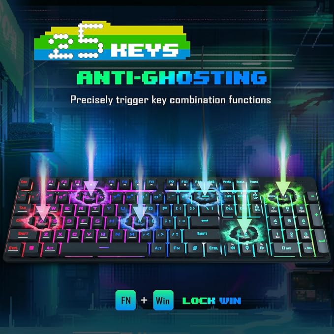 Redragon Updated S107 Gaming Keyboard and Mouse, RGB Gaming Keyboard and 10000 DPI Mouse Combo with 25-Key Anti-Ghosting, 1K Hz Programmable Mice with Software, Plug & Play to PC, Laptop [Upgrade] - Image 7