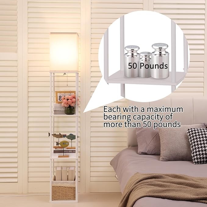 Gupuzm Floor Lamp with Shelves, with Modern Square Standing Lamp with Smart APP Control RGB Bulb, Corner Display Bookshelf Lamp for Living Room, Bedroom and Office (White-9RGB) - Image 3