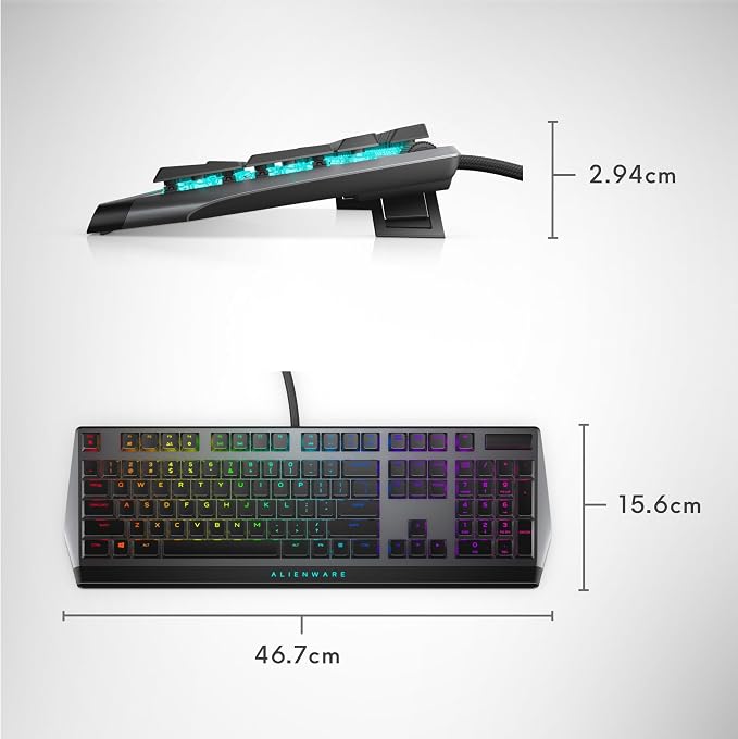 Alienware Low-Profile RGB Gaming Keyboard AW510K, AlienFx Per Key RGB LED Color Backlighting, Media CONTROLS & USB Passthrough, Cherry MX Low Profile Red Switches | USB, Numeric Keypad, Adjustable Height, Media Hot Keys, Dark Side of the Moon, Gaming R... - Image 7