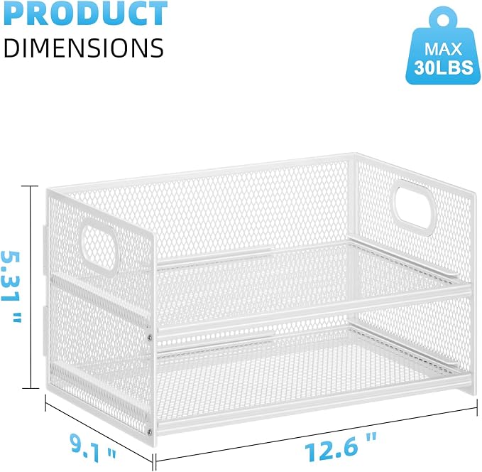 Marbrasse 2 Tier Paper Organizer Letter Tray, Mesh File Organizer with Handle, Paper Sorter Desk Organizer for Home Office Supplies - White - Image 5