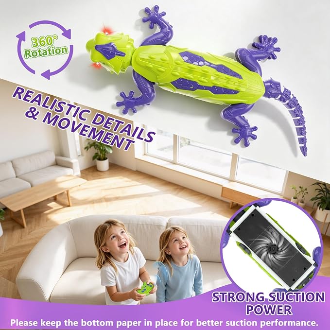 RC Wall Climbing Gecko, Rechargeable Remote Control Lizard Robot for Kids | 360° Rotating Wall Crawler Toy with LED Eyes, RC Stunt Car Toy Birthday Christmas Gift for 3-12 Year Old Boys Girls - Image 2