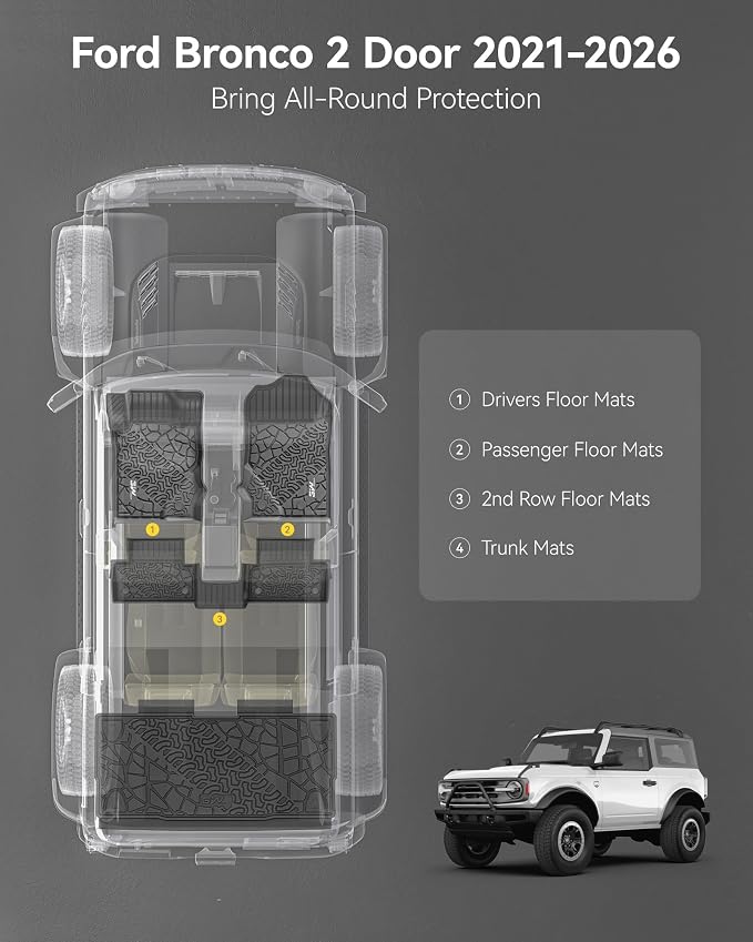 3W Floor Mats Fit for Ford Bronco Sport 2021-2025 2026 All Weather TPE Car Accessories Custom Fit Full Set Ford Bronco Sport Car Mats (Not for Bronco & Rubberized Floor & Outer Banks) - Image 2