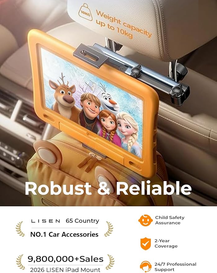 LISEN for iPad Holder Car Tablet Mount, Road Trip Essentials Toddler Kids Travel Gifts, Car Accessories for Women Interior Organizer Mens Truck 3in1 Tablet Holder for Car Camping Back Seat Headrest - Image 2