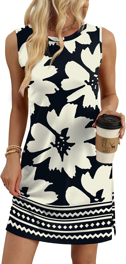 WIHOLL Casual Dresses for Women Crewneck Sleeveless Tank Dress Summer Spring Boho Vacation Clothes - Image 4