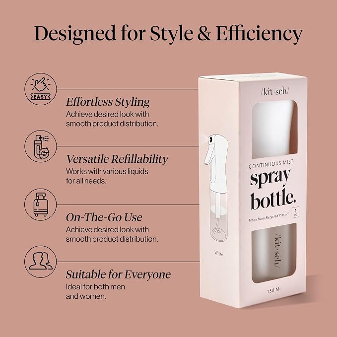 Kitsch Continuous Spray Bottle for Hair – White, 150ml | Fine Mister Spray Bottle & Water Spray Bottle – Recycled Hair Spray Bottle – Spray Bottles for Cleaning, Styling, & More - Image 3