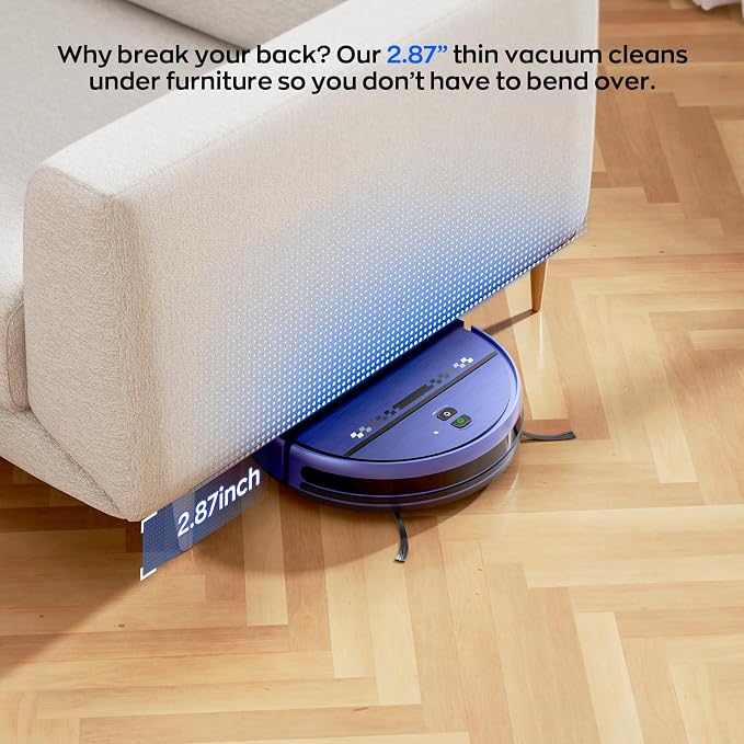 MANVN Robot Vacuum and Mop Combo for Pet Hair, Robotic Vacuum for Hard Floors and Carpets, 2.87'' Ultra-Slim, with 3D Obstacle Avoidance, Wi-Fi/App/Voice Controlled, Self-Charging - Image 4