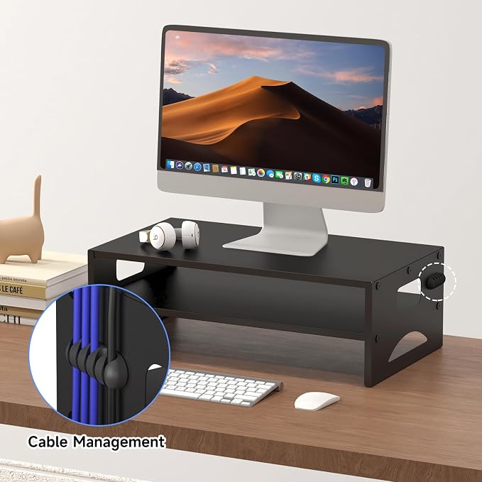 Pholiten Monitor Stand Riser, Desktop Stand, Computer Stand, Ergonomic Design, Two-Level Design, Desktop Organization, Keyboard Smartphone Storage, Printer Stand, Display Stand, 16.5 x 9.3 x 5.6 - Image 6