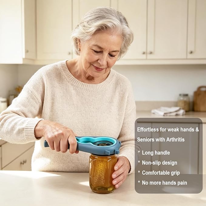 Otstar Jar Opener & Bottle Opener for Seniors with Arthritis, Weak Hands | Adjustable Lid Opener Effortlessly Opens Jars, Bottles & Pop-Top Cans, Great for Senior Parents, Grandparents, or Loved Ones - Image 2