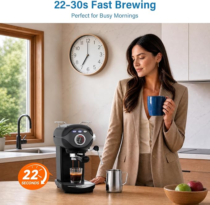 XIXUBX Espresso Machine, Compact Espresso Maker with Milk Frother | 20-Bar Pump, PID Control, Low Vibration Coffee Maker, for Small Kitchen, Home, Brews Latte, Cappuccino - Image 5