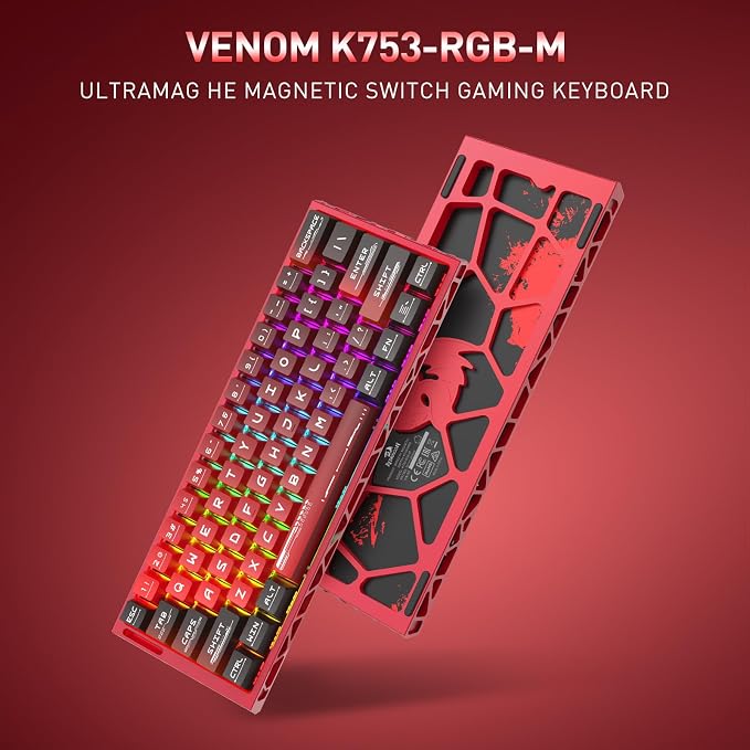 Redragon K753 HE Rapid Trigger Gaming Keyboard, 60% 61 Keys Wired Mechanical Keyboard w/Hype-Red Hollowed-Out Aluminum Base, Next-Gen UltraMag 100% POM Silky Rappid Trigger Magnetic Switch - Image 6