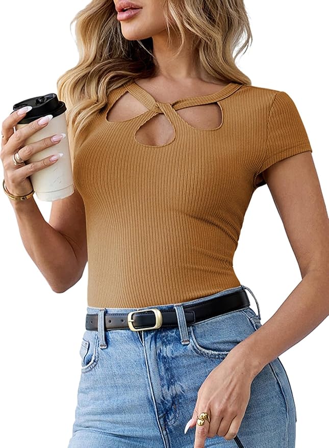 Pink Queen Sexy Tops for Women Cutout Keyhole Neck Cap Sleeve Shirts Casual Summer Clothes 2026 Fashion - Image 4